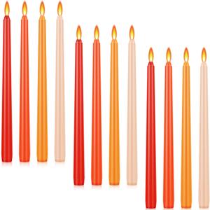Threan 12 Pcs Taper Candle Colored Taper Candles Colored Candle Sticks Amber Sandalwood Scented Long Burning Candles for Valentine Wedding Romantic Dinner Decor(Orange)