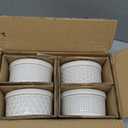 LE TAUCI Ramekins 12 oz, Ramiken for Creme Brulee, Souffle, Dipping Sauce, Ceramic Embossment Housewaming Present -4.8 inch, Set of 4, Arctic White