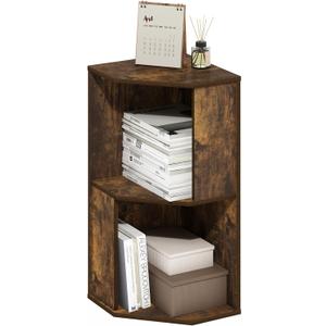 Furinno ECON Corner Shelf, 2-Tier Corner Book Shelf, Standing Storage Shelves, Cube Display Rack, Bookshelf, for Organization and Storage, Living Room, Home Office, Amber Pine