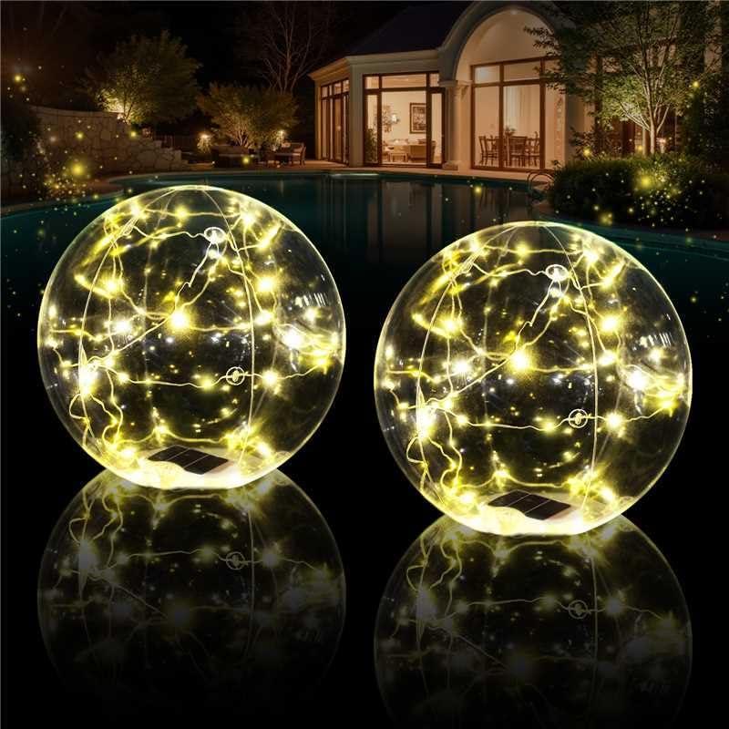 Floating Pool Lights, 15 Inch Warm White Solar Pool Light that Float, IP68 Waterproof Inflatable Light Up Pool Balls, Float or Hang Solar Floating Pool Lights for Pond Wedding Party Decor-2PC