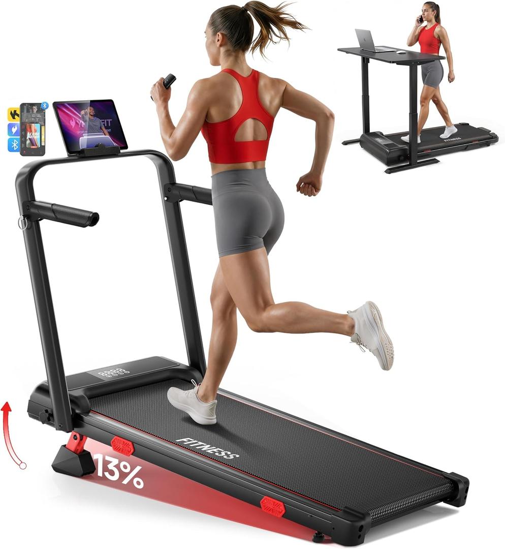 RHYTHM FUN 13% Incline Walking Pad Treadmill, 6.2MPH Foldable Walking Pad with Handle Bar, Under Desk Treadmills for Home Office, 300 LBS Capacity