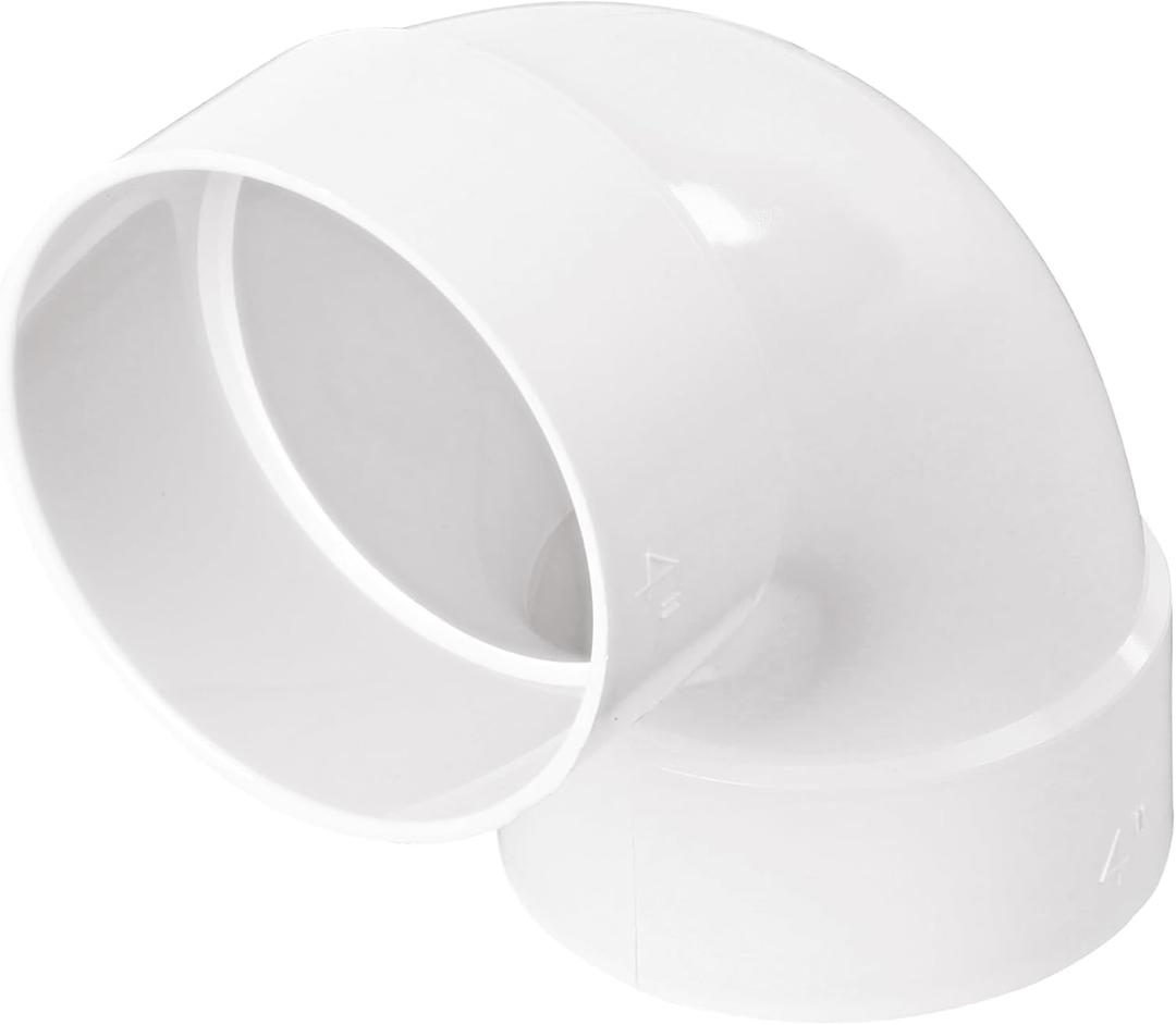 NDS PVC S&D 90 Long-Turn Elbow, 4-Inch, for Hub X Hub Solvent-Weld Connections, for use with 4-Inch Sewer and Drain Pipe, White (1 Count (Pack of 1))