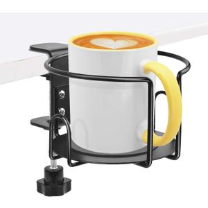 Hayder Large Desk Cup Holder Clamp, Metal Anti-Spill Table Cup Holder, Office & PC Gaming Desk Accessories, Compatible with Universal Cup Bottle Mug (Clip On)