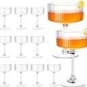 Plastic Martini Glasses 10oz, Detachable Ribbed Coupe Glasses with Gold Rim, Disposable & Reusable Unbreakable BPA-free Vintage Cocktail Cups, Champagne Coupe for Party Wedding (Clear, 12pcs)