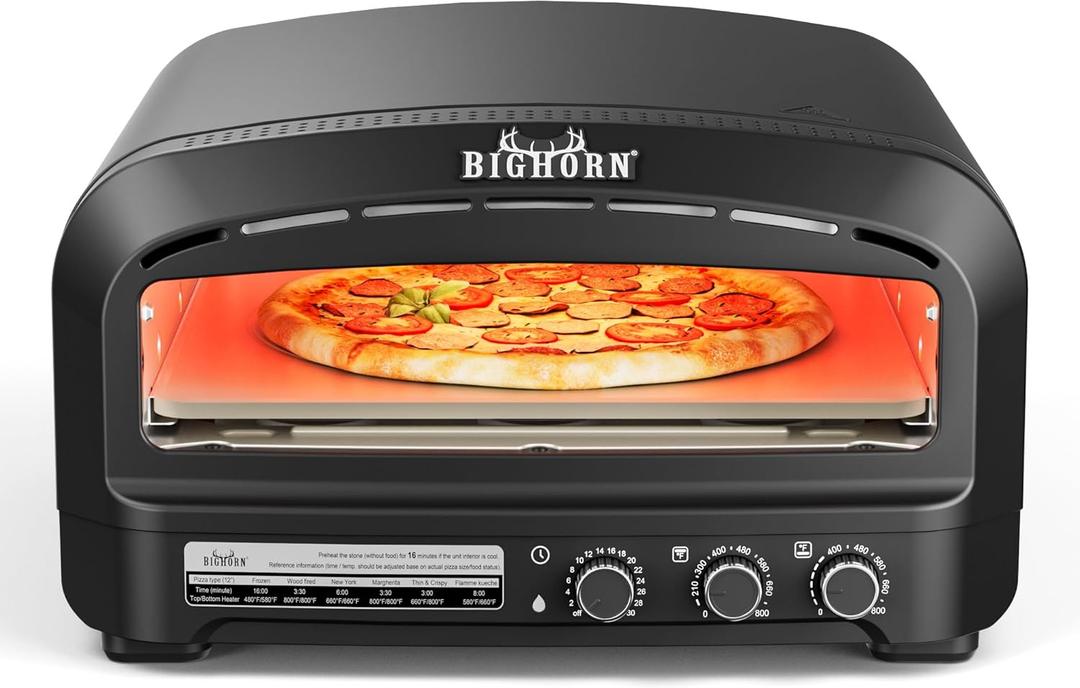 BIG HORN OUTDOORS Pizza Oven Indoor, 14" Electric Countertop Pizza Oven with 6 Modes, Heats up to 800F Pizza Maker, Flip-Up Design Pizza Cooker for Home Kitchen, Restaurants, Parties