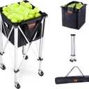 VEVOR Foldable Tennis Ball Hopper, Holds 150-180 Tennis Balls, Lightweight Aluminum Alloy Tennis Ball Basket Cart with Wheels for Tennis Player (black)