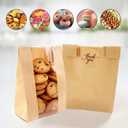 WYTAOHZL 100PCS Cookie Bags 7.48 x 3.93 x 2.36 inch Brown Paper Bags with Stickers Kraft Bakery Bag with Window for Cookies Snacks Candies