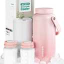 Breast Milk Cooler Bottle - 12H+ Ice-Cold/24H Safe Storage, Compatible with Spectra Pumps, TSA Approved Travel Chiller, 18oz (2x9oz) Lightweight Leakproof Container for Work, Pink
