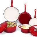 QuliMetal Nonstick Enameled Cast Iron Cookware Set, 5-Piece Pots and Pans Set with Lids, Skillet, Frying Pan, Saucepan & Dutch Oven for All Stovetops, PFOA Free, Ideal for Sourdough Bread Baking, 11 Inches