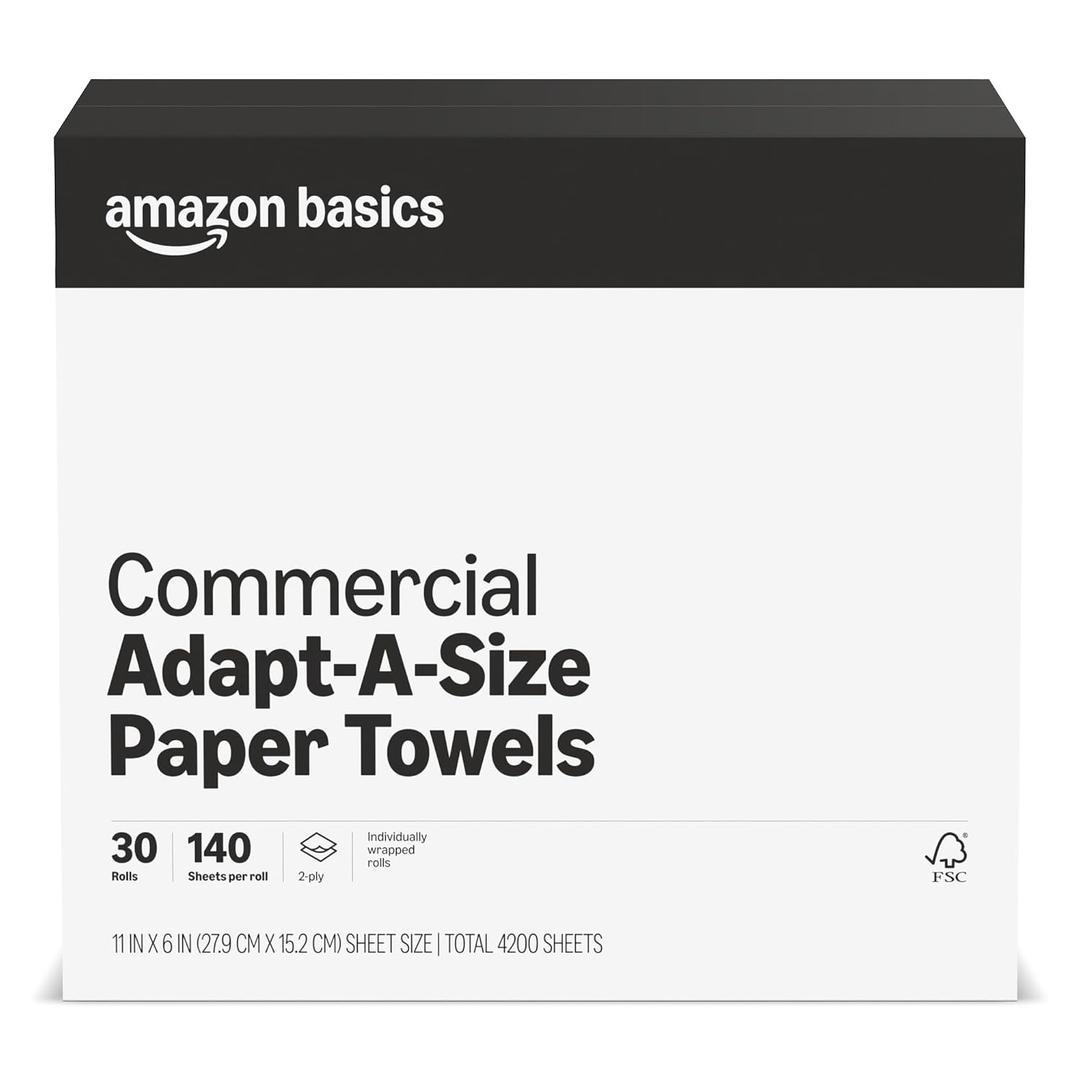 Amazon Basics 2-Ply White Adapt-a-Size Kitchen Paper Towels, Absorbent, Thick, Individually Wrapped, 140 Towels per Roll (30 Rolls), 4200 Count (Previouly AmazonCommercial), 1 pack