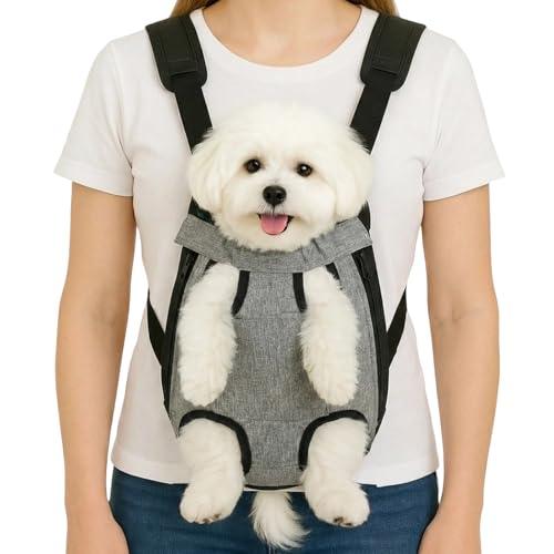 Dog Backpack Carrier, Front Pocket for Essentials, Legs Out Carrying Sling Travel Bag for Dogs 2.5-4 Lbs, Soft Wearable Puppy Chest Carry Backpacks for Walking/Hiking/Camping/Traveling