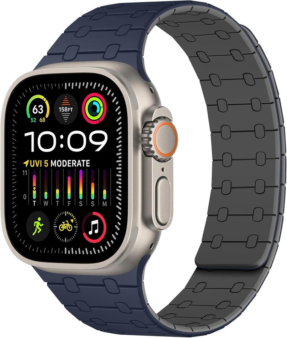 Amizee Magnetic Bands Compatible with Apple Watch Band 49/46(Series 11/10)/45/44/42(Serie 3) Women Men, Sport Silicone Strap 