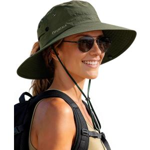 FURTALK Sun Hats for Women with Ponytail Hole Wide Brim Beach Bucket Hat UPF 50+ Fishing Hiking Outdoor Hats (Green)