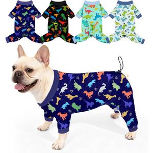 Bienbee Dog Pajamas, 4 Pack Dog Recovery Suit Shedding Suit Cute Soft Puppy Clothes Dogs Pjs Onesies Jammies Adjustable Breathable & Stretchy Clothes for Dogs Girl Boy Puppy, L
