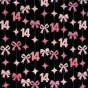 Glitter Pink 14th Bow Birthday Decorations Hot Pink Conquette Bow Garland Streamer Banner Backdrop for Girls Happy 14th Birthday Awesome Since 2012 Cheers to 14 Years Old Anniversary Party Supplies