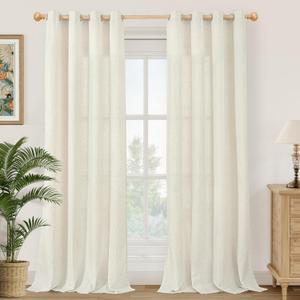 YoungsTex Linen Semi Sheer Curtains 84 Inch Length 2 Panels Set - Light Filtering Drapes with Grommet Window Treatments for Bedroom Living Room, 52 X 84 Inch (Sliver-natural Linen)