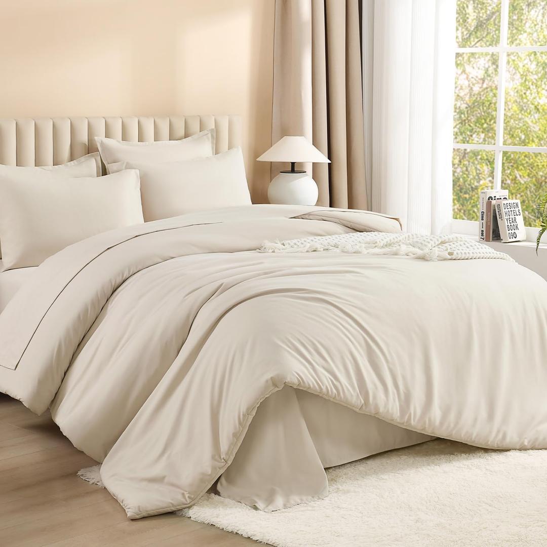 Litanika Oversized King Comforter Sets Beige - 7 Pieces Bed in a Bag Oversized King Bedding Comforter Sets, Solid Lightweight Bed Set with Comforter, Sheets, Pillowcases & Shams