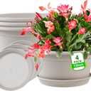 Large 4 Pack 13 inch Plant Pots, Round Plastic Pots for Plants, Outdoor Planters with Drainage Hole & Tray Saucer, Decoration Large Flower Pots for Indoor Outdoor Garden Home Plants (Gray White)