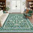 GarveeHome Floral 5x7 Christmas Area Rugs for Living Room Machine Washable Soft Boho Non-Slip Backing Carpet Indoor Stain Resistant Low Pile for Bedroom Farmhouse Rugs Green