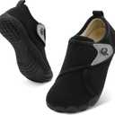 relxfeet Men's Slippers Wide Width Adjustable Orthopedic Diabetic House Shoes for Neuropathy Swollen Feet Relief Non-Slip Rubber Sole Indoor Outdoor  (All Black, Size 11 Wide)