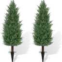 3FT Artificial Cedar Topiary Trees Set of 2, Realistic Fake Plants with Ground Spike, UV Resistant Faux Plants Indoor Artificial Plants Outdoor Fake Tree for Porch Garden Home Offices Décor
