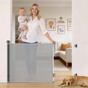 Scalable Safety Door, pet/Dog/cat Temporary Door, Baby Safety gate, mesh Soft Material, Expands to 71" Wide, Suitable for Stairs/doorways/corridors/terraces(Grey,33.5"x71") (Gray)