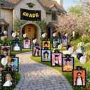 13 Pcs 2026 Graduation Decorations K-12 Graduate Photo Yard Signs with Stakes Black Golden Balloons for Senior High School Class of 2026 Photo Lawn Sign Grad Party Supplies(Star Border)
