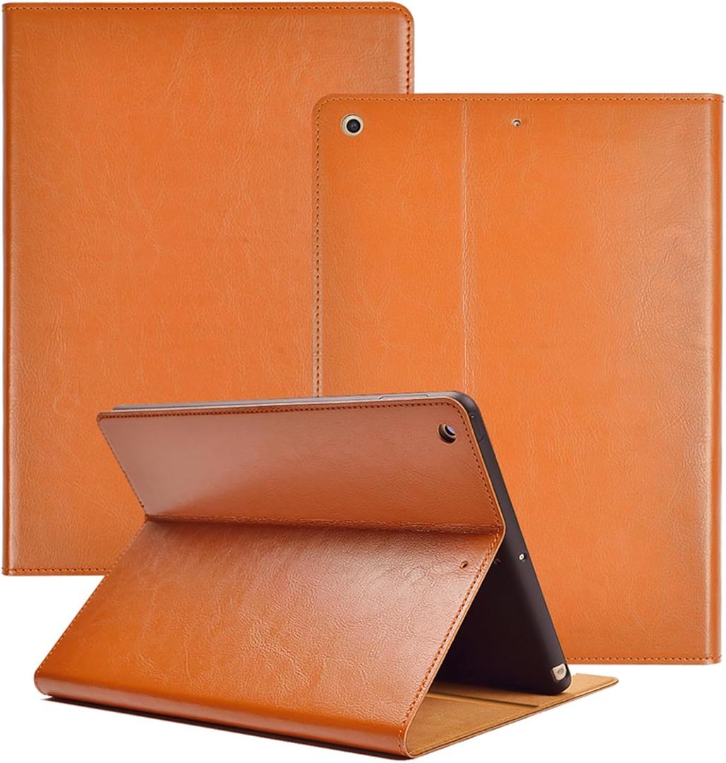 for Ipad Case 10.2-inch 9th/8th/7th Gen 2021/2020/2019 Genuine Leather Cover Protective Shell,Auto Wake/Sleep.Yellow Brown