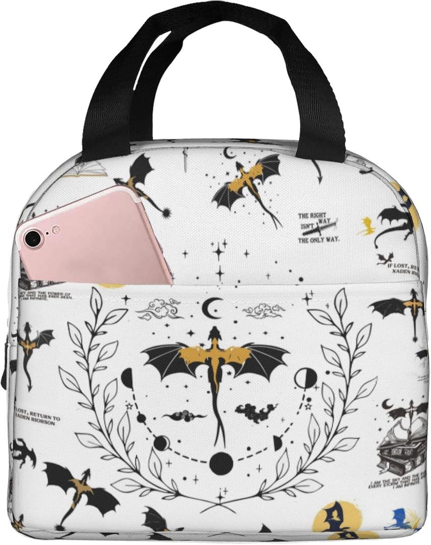 Fourth Dragon Wing Lunch Box Reusable Lunch Bag Men Women Adult Insulated LunchBox for Work Picnic Hiking Beach (White)