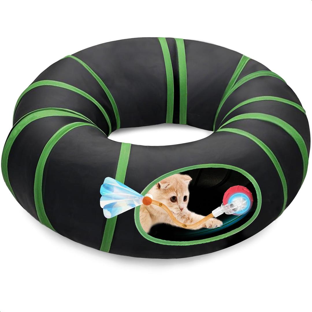 Interactive Cat Toys Ball Fast Rolling in Cat Tunnel Motion-Activated Ball in Enrichment Tunnel, Hide & Seek Puzzle Game for Indoor Cats & Kittens, Boredom Relief for Cats (Orange-red)