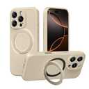 MCFANCE Magnetic Silicone Case with Stand for iPhone 16 Pro Max(6.9 inch) Compatible with MagSafe, Shockproof Protection, Anti-Scratch Microfiber Lining, Khaki