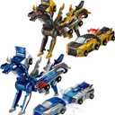 Pack 2 Dinosaur Transforming Car Toy, Magnetic Cars Transform into Dinosaurs, Fun - Collision Transformation Car Toys for Boys & Girls, Party Favors Gift for Birthday, Christmas