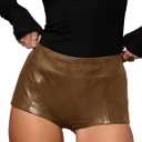 Fallorchid Women's Faux Leather Shorts Sexy Skinny Mini Shorts Hot Pants (Black, S)