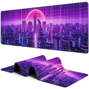 Large Gaming Mouse Pad for Desk Future City Big Desk Mat Extended Mousepad with Stitched Edge and Non-Slip Base Long Computer Keyboard Mouse Mat for Home Office Work, 11.8 x 31.5 Inch