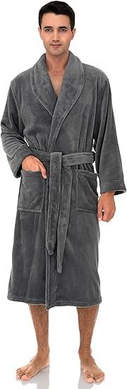 Fleece Mens Bathrobe, Spa Bath Robe for Men Size M