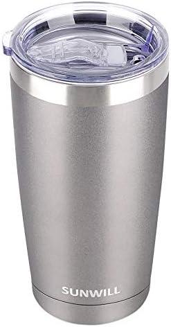 SUNWILL Travel Coffee Tumbler 20 oz, Insulated Mug with Lid, Stainless Steel Cup for Hot and Cold Drinks, Cool Grey