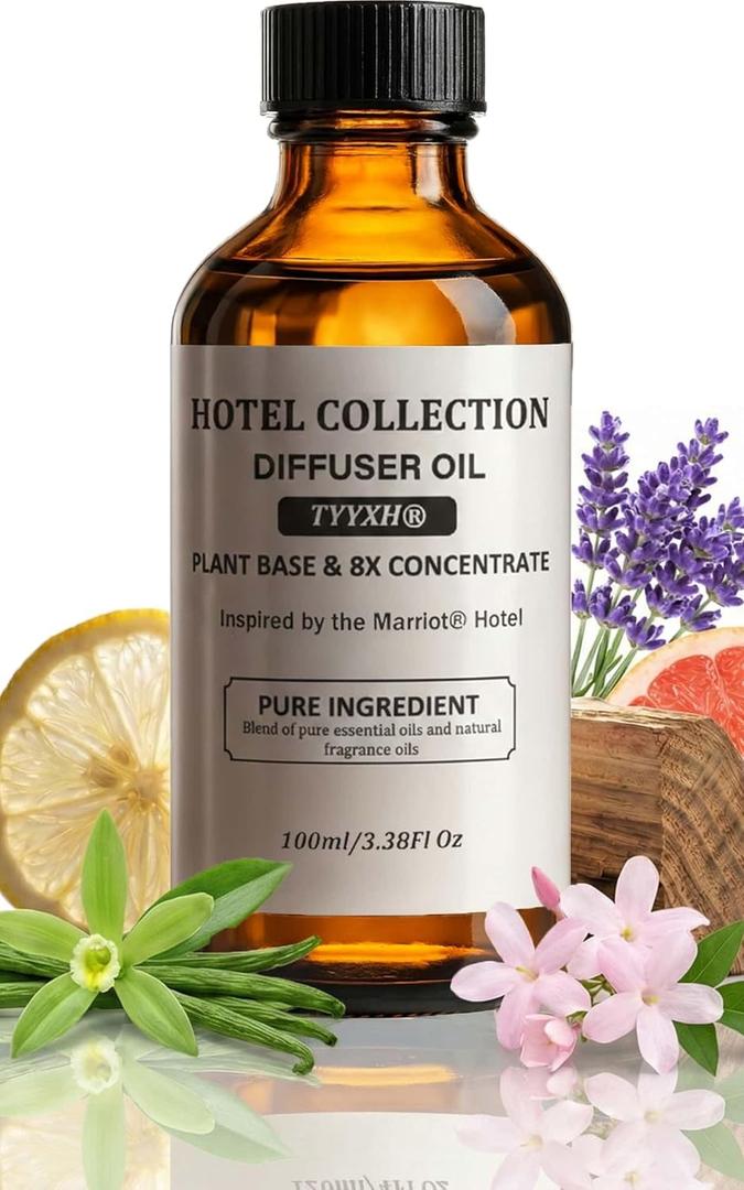 Hotel Diffuser Oil Inspired by Marrio.tt  Fragrance & Essential Oil Blend for Waterless & Cold Air Diffusers  Citrus, Vanilla, Cedar  Long-Lasting Aroma  Aromatherapy  3.38 Fl Oz Glass Bottle