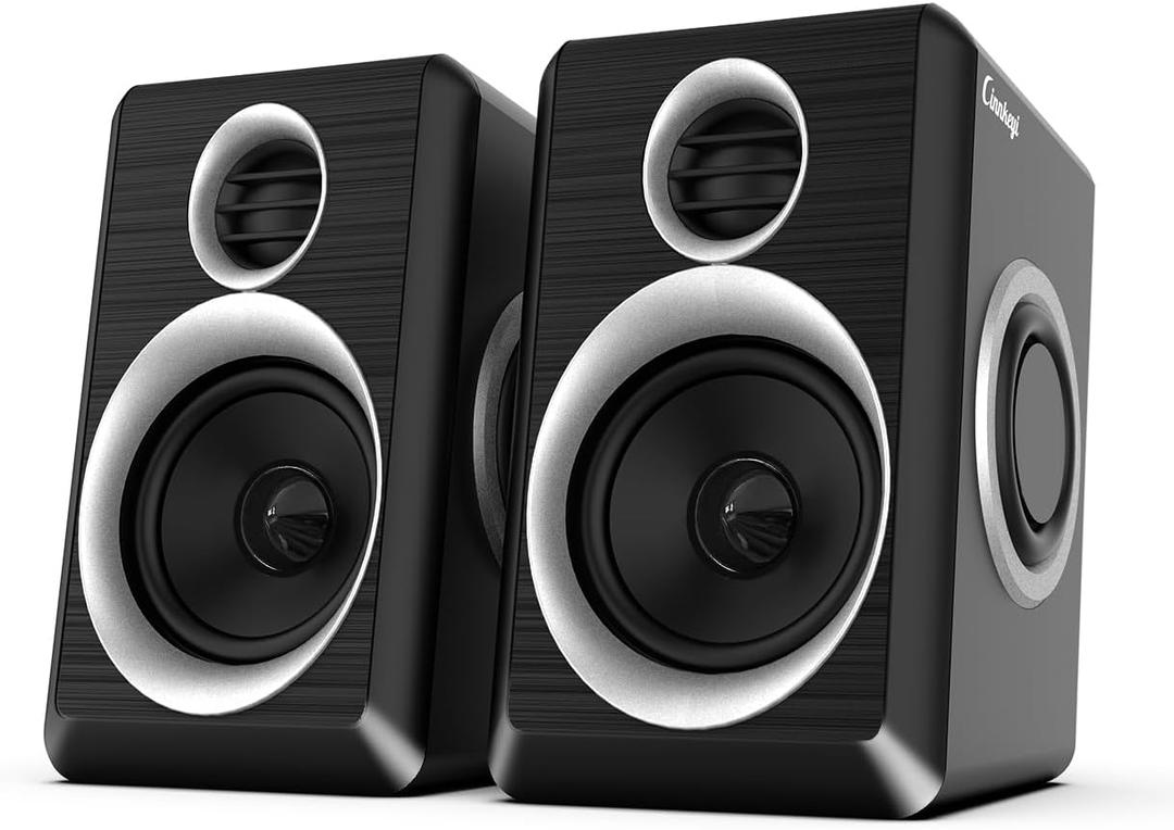 2.0 Computer Speakers, PC Speakers 3.5mm Aux Input, USB-Powered Small PC Speakers with Deep Bass, Suitable for Desktop Computers/Laptops Built in 4 Speaker Diaphragms (Black+Sliver)