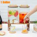 2 PACK 1 Gallon Glass Beverage Dispenser with Wooden Stand, Drink Dispenser with Stainless Steel Leak-Proof Spigot, Juice & Lemonade Dispenser for Iced Tea, Parties, Weddings