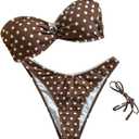 SweatyRocks Women's 2 Piece Ruched Bandeau Bikini Sets Polka Dots Bathing Suits (Medium, Brown)