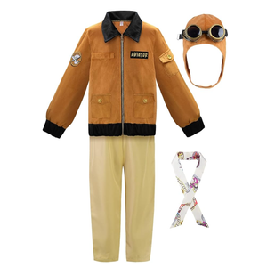 ReliBeauty Earhart Historical Costume Kids Aviator Costume for Girls with Hats, Glasses and Scarves,Yellow, Size 150