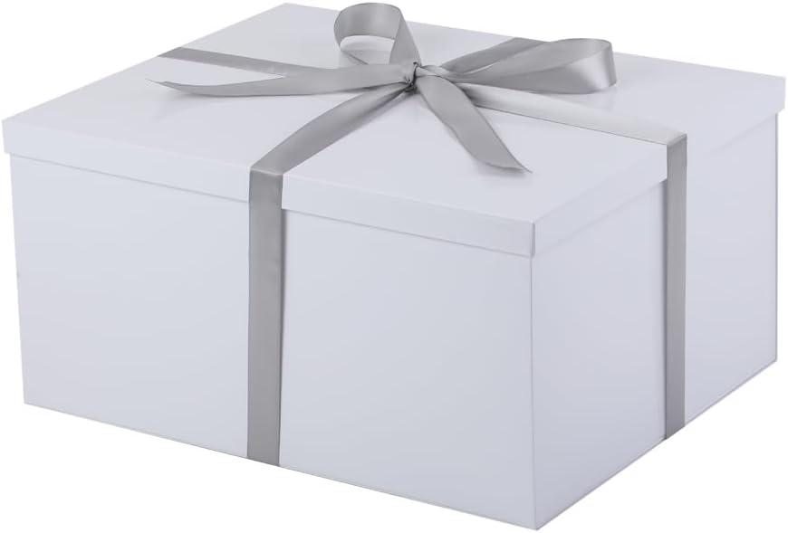 UoeRing 2Pcs White Extra Large gift box with lids 16.5138 Inches gift boxes for presents, Birthday Box (include Ribbon, Paper Shred Filler Gift Card & Envelopes)