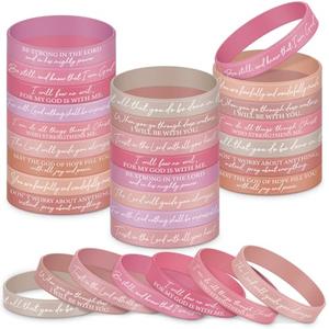 Ecation 24 Pcs Bible Verses Bracelets Bulk Scripture Silicone Wristbands Inspirational Motivational Quote Rubber Wristbands Christian Bracelets for Women Men Easter Party Favors (Orange Pink)