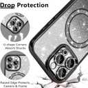 TEAUGHT Bling Magnetic Case for iPhone 15 Pro [Compatible with Magsafe], Cute Glitter Diamond Rhinestone Luxury Plating with Camera Protection, Slim Shockproof Cover for Women Girls, Black