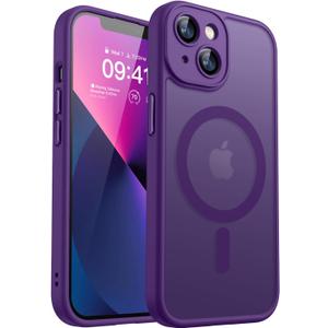 CANSHN Magnetic for iPhone 13 Mini Case, Upgraded [Full Camera Protection] [Compatible with Magsafe] [Translucent Matte] Shockproof Protective Phone Case for iPhone 13 Mini 5.4" - Deep Purple