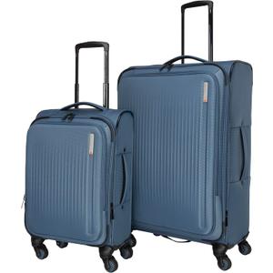 Sharper Image Odyssey 2-Piece Set (21.5" & 29") Expandable 8-Wheel Spinner Carry On and Large Checked Luggage Set, Bluefin