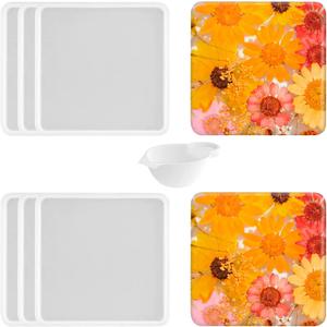 6 PCS Thickened Coaster Resin Mold, Silicone Mold for Epoxy Resin Casting, DIY Coasters, Bowl Mats, Candle Holders, Home Decoration
