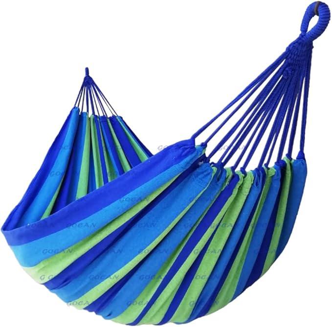 Double Hammock 2 Person Extra Large 220x160cm Total Length 330cm Load 500lb Canvas Cotton Hammock for Patio Porch Garden Backyard Lounging Outdoor and Indoor with Removable Spreader bar