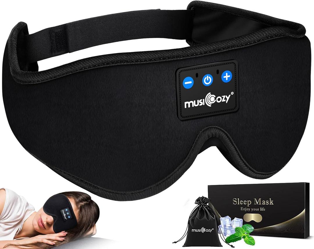 MUSICOZY Sleep Headphones, Bluetooth 5.4 Sleep Mask Headband Headphones Sleeping Eye Mask, Wireless Music Earbuds Earphones with HD Headphones Ultra-Thin Stereo Speakers for Side Sleepers Men Women (Black)