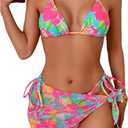 Milumia Women's Women's 3 Piece Swimsuits Halter Triangle String Bikini Set Tie Side Bathing Suit with Mesh Beach Skirt (Medium, Multicolor)